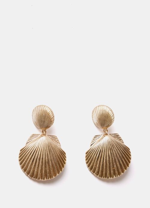 Gold Tone Shell Drop Earrings