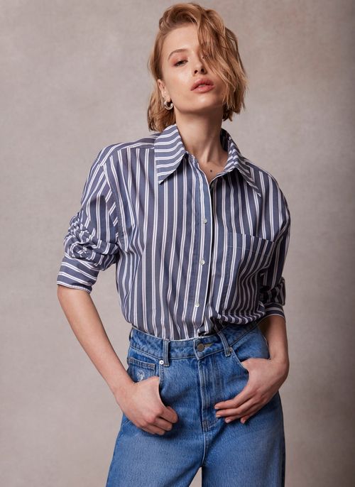 Grey Cropped Striped Shirt