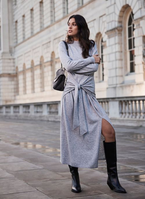 Grey Knot Midi Dress