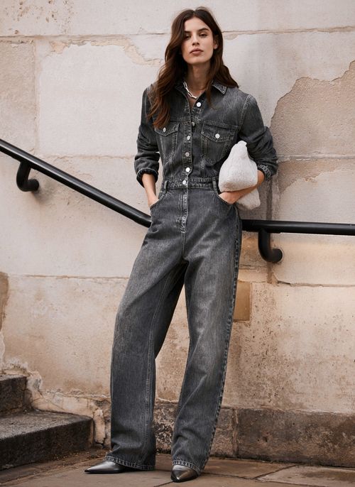 Grey Washed Denim Jumpsuit