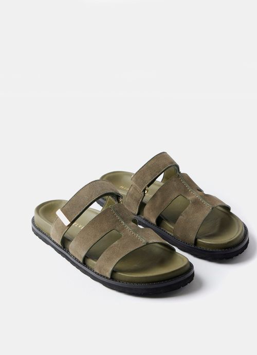 Khaki Leather Chunky Sandals