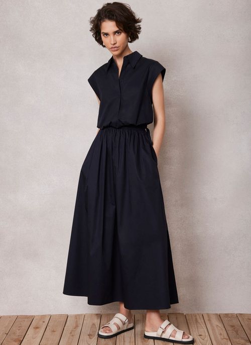 Navy Cotton Maxi Skirt