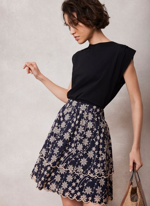 Navy Floral Print Mini Skirt