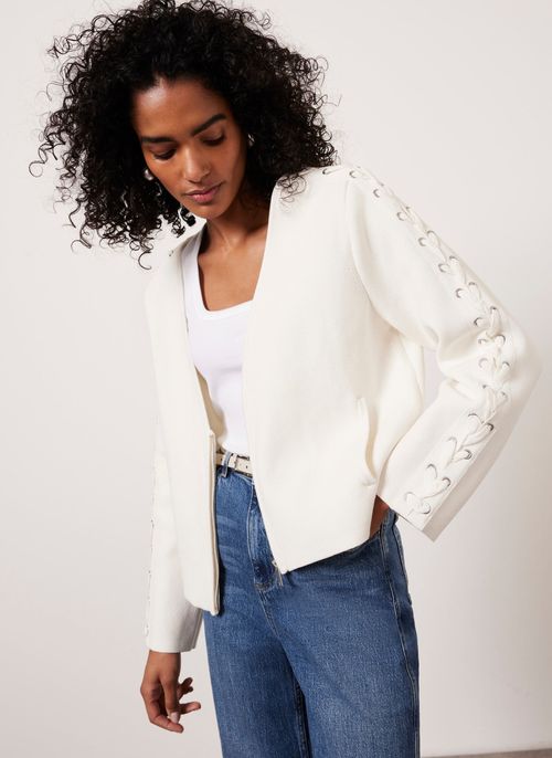 Cream Cotton Stitched Cardigan