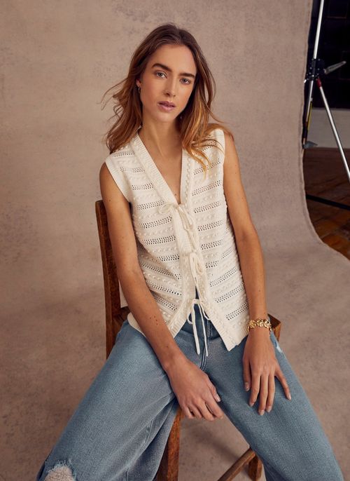 White Crochet Cotton Waistcoat