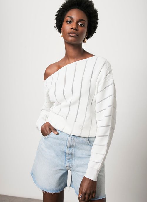 White Stripe Batwing Jumper