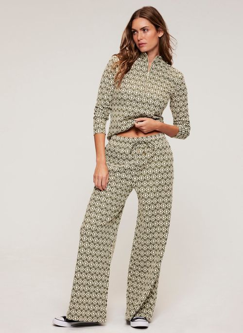 Khaki Jacquard Wide Trousers