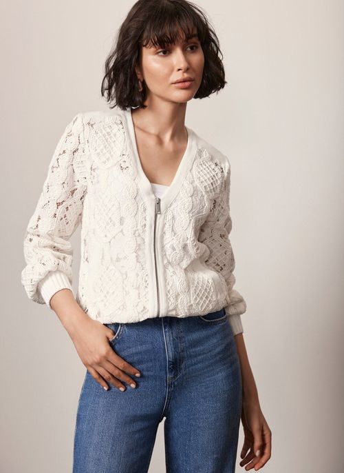 White Lace Bomber Jacket