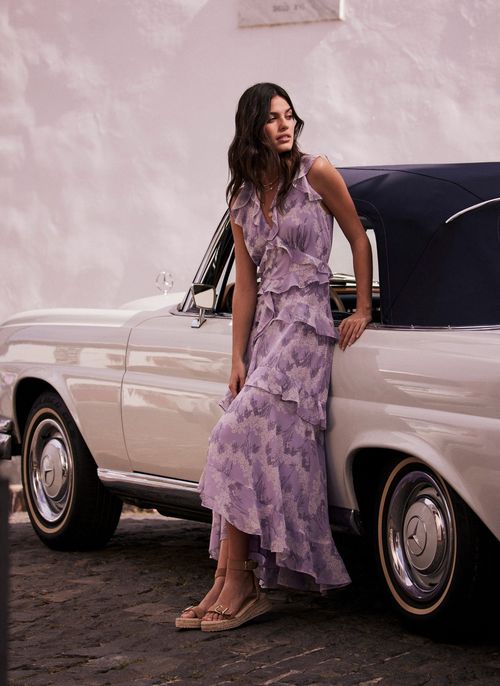 Lilac Floral Ruffle Maxi Dress