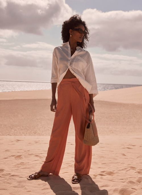 Orange Linen Belted Trousers