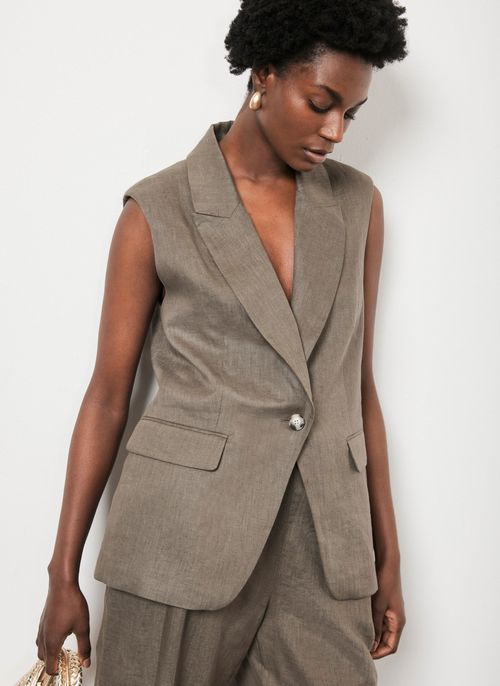 Khaki Linen Longline Waistcoat