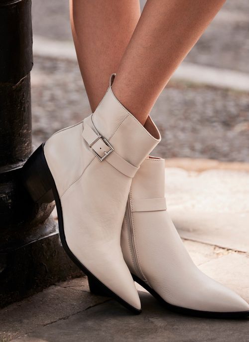 Cream Leather Buckled Ankle...