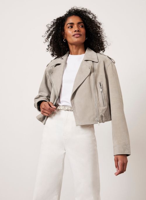 Neutral Suede Biker Jacket