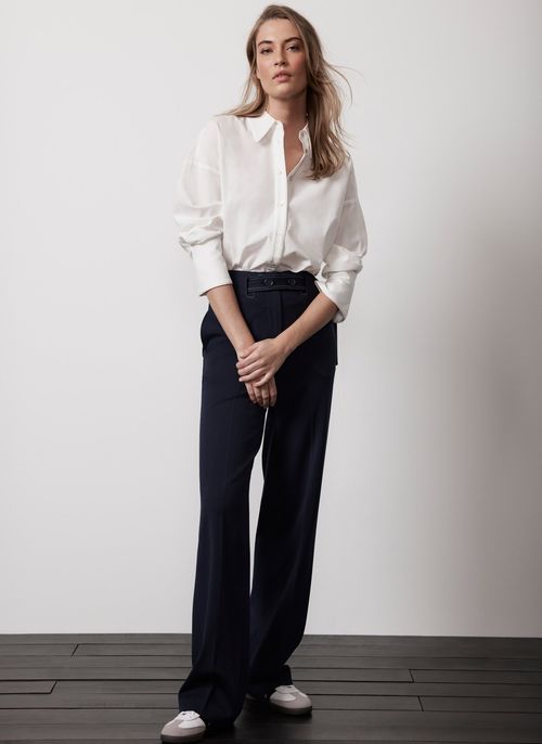 Navy Belted Wide Trousers