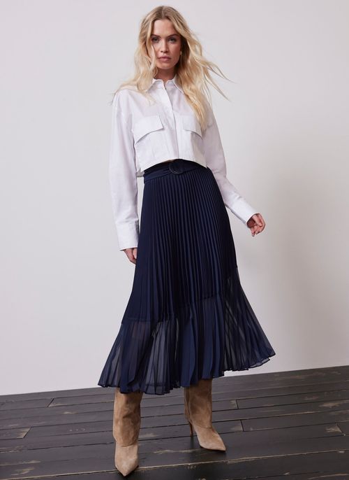 Navy Blue Pleated Midi Skirt