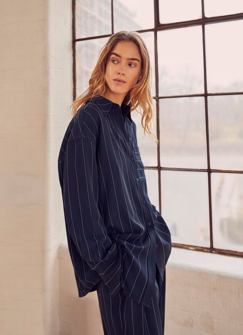 Navy Pinstripe Oversized Shirt