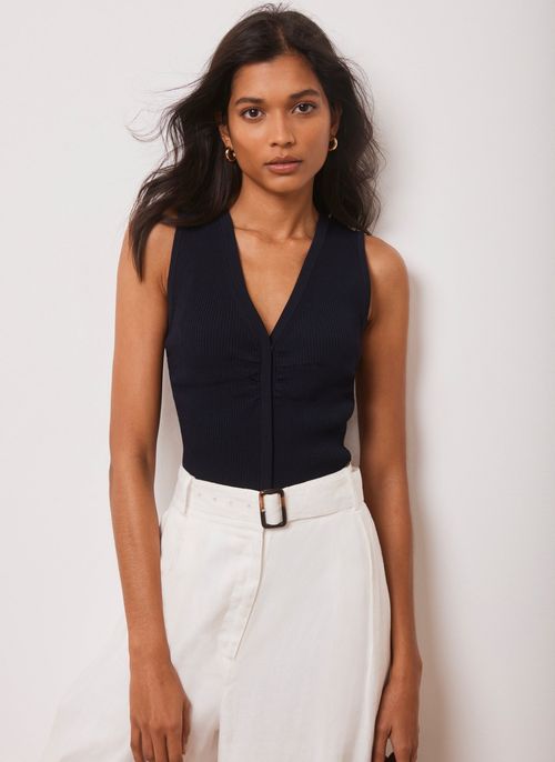 Navy Ribbed Knit Waistcoat