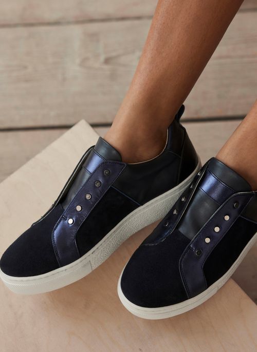 Navy Suede Metallic Trainers