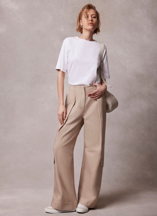 Beige Wide Leg Cargo Trousers