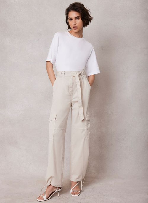 Neutral Cotton Cargo Trousers