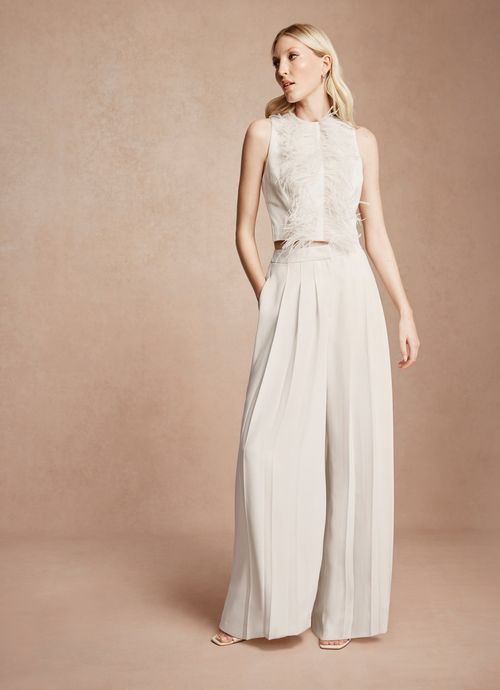 Neutral Pleated Wide Trousers