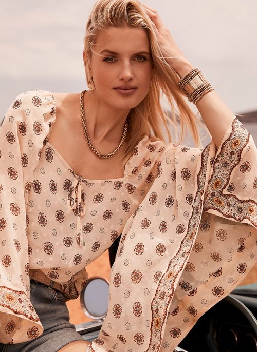 Neutral Print Kimono Top