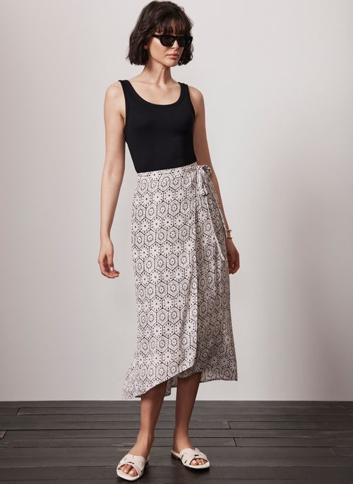 Neutral Print Wrap Skirt