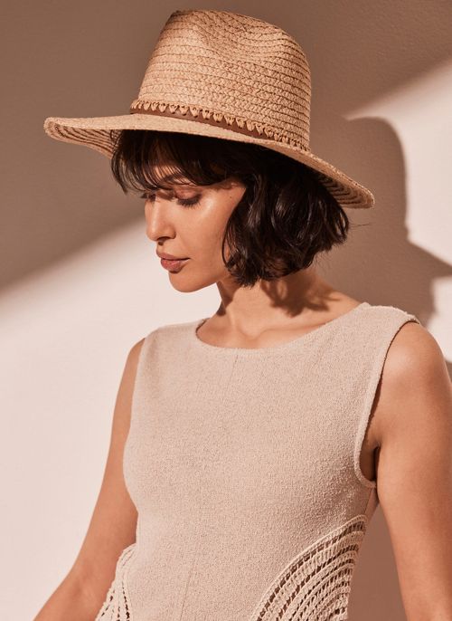 Neutral Straw Fedora Hat