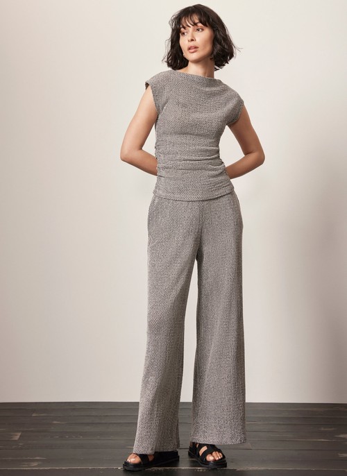 Grey Textured Wide Trousers