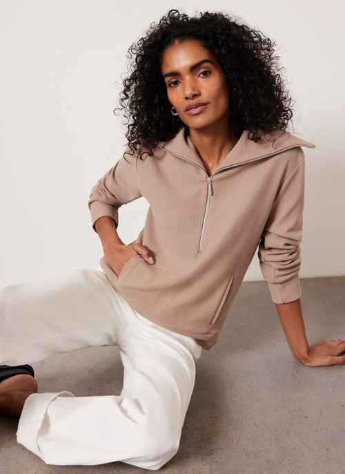 Neutral Zip Cotton Sweatshirt