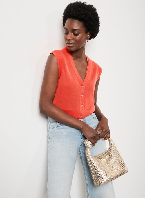 Orange Wool Blend Knit Vest...