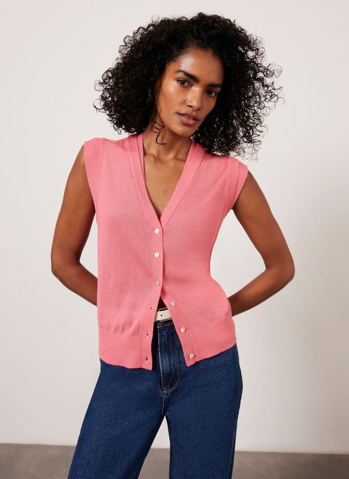 Pink Wool Blend Knit Vest Top