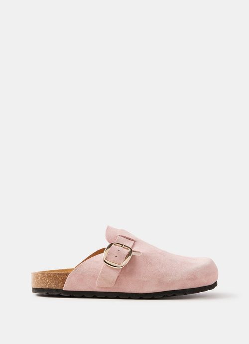 Pink Suede Buckled Clogs