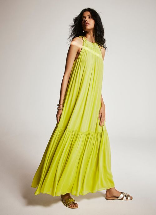 Green Halter Pleated Maxi...