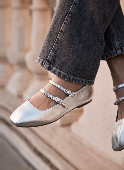 Silver Leather Ballet Pumps