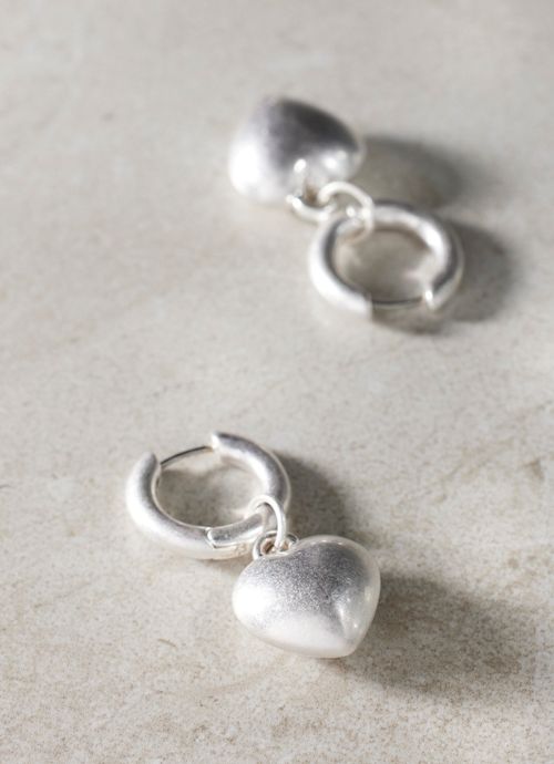 Silver Heart Drop Earrings