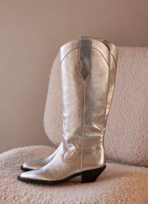 Silver Leather Cowboy Boots