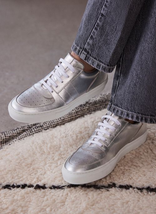 Silver Leather Trainers