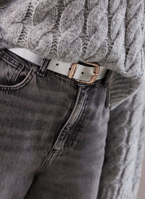 Silver Metallic Leather Belt