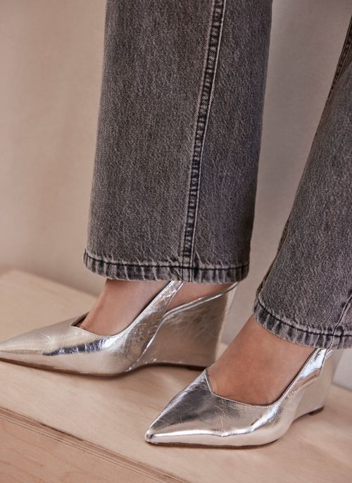 Silver Pointed Wedge Heels