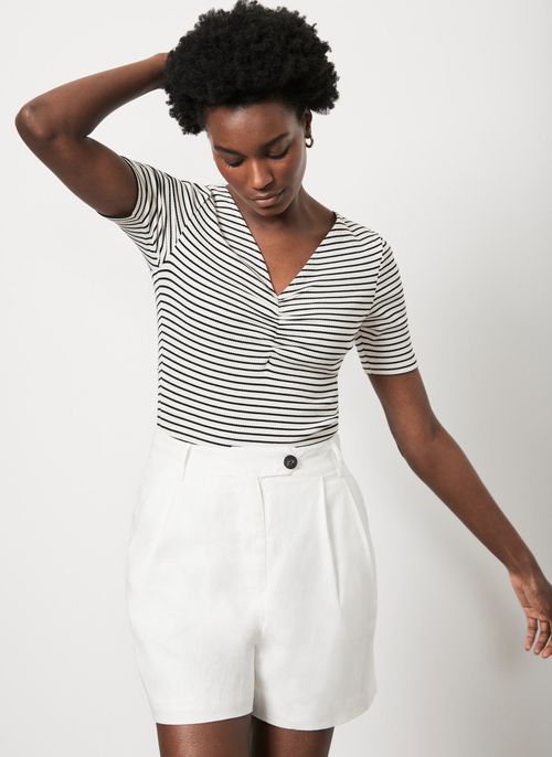 Striped Cotton Ruched Top