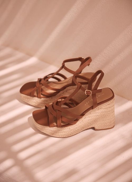 Tan Leather Espadrille Wedges