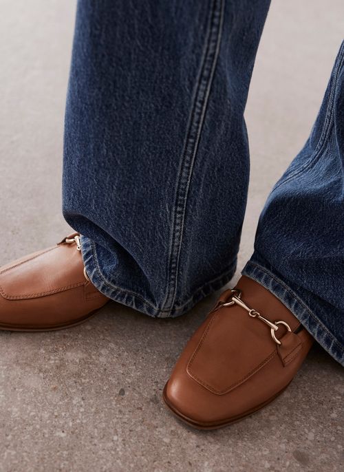 Tan Leather Backless Loafers