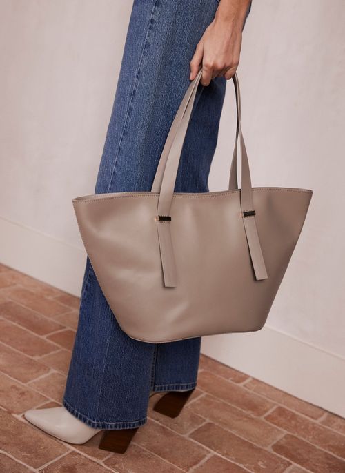 Taupe Leather Tote Bag