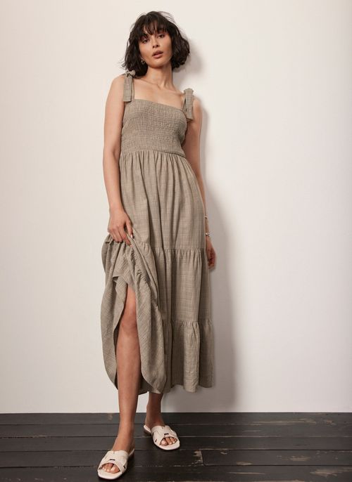 Khaki Textured Tie Maxi Dress