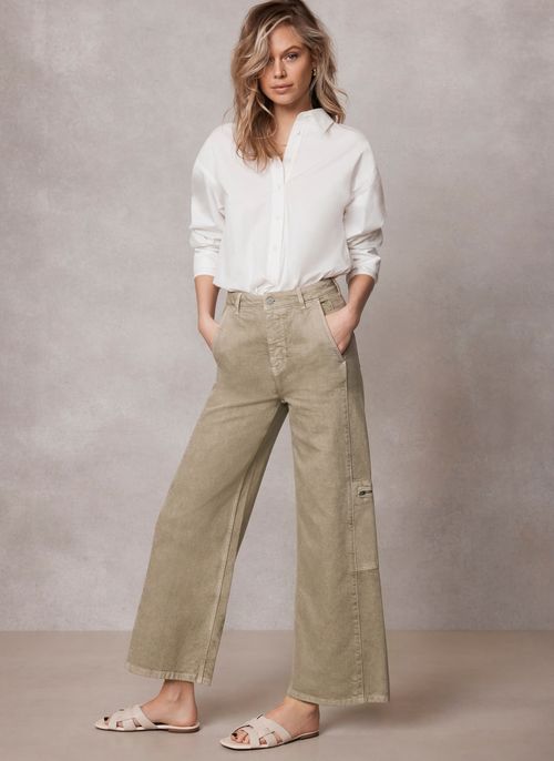 Khaki Crop Wide Utility Jeans