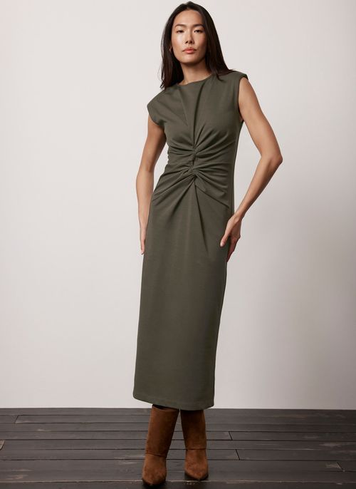 Khaki Twisted Midi Dress