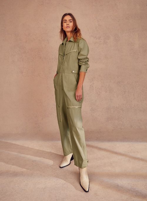 Khaki Utility Zip Jumpsuit