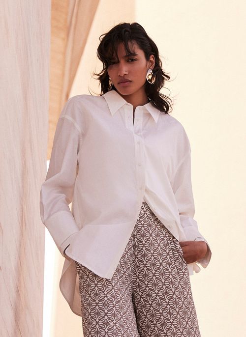 White Cotton Collared Shirt