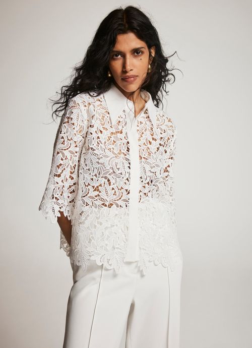White Lace Cropped Shirt